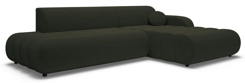 Ecksofa mit Schlaffunktion Arione, L-förmig, rechtsseitig, mit Stauraum, grüner Chenille-Bezug