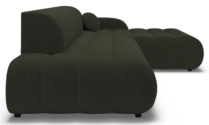 Ecksofa mit Schlaffunktion Arione, L-förmig, rechtsseitig, mit Stauraum, grüner Chenille-Bezug
