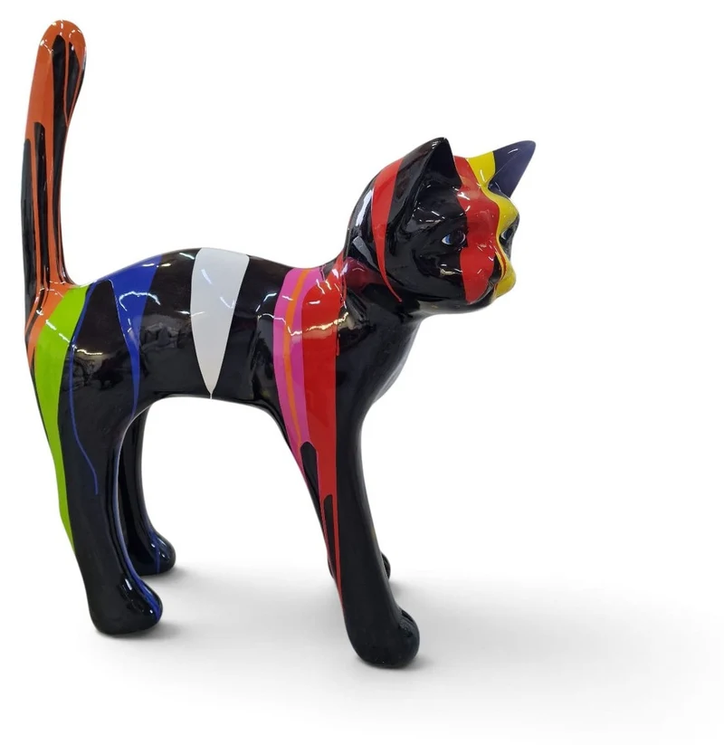Casa Padrino Deko Figur Katze Schwarz / Mehrfarbig H. 110 cm - Wetterbeständige Deko Skulptur - Garten Deko - Deko Tierfigur