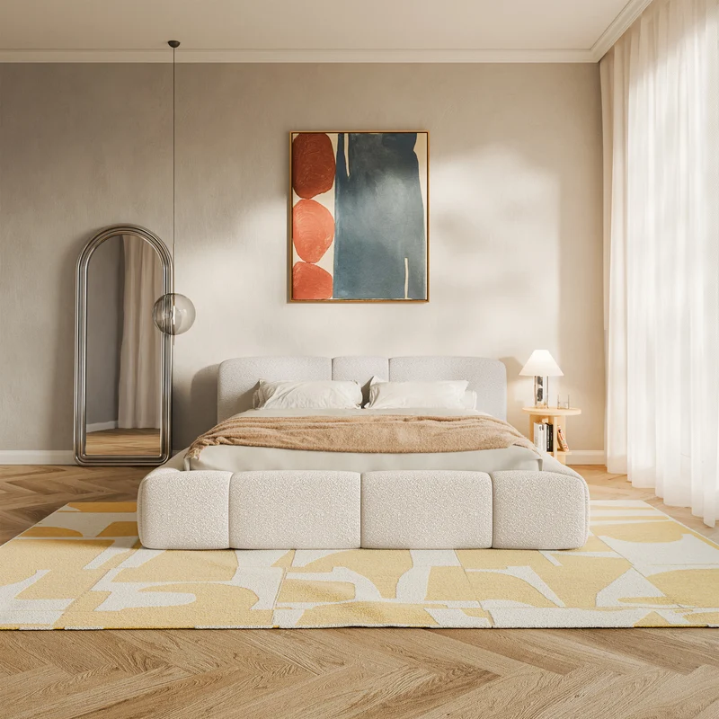 Polsterbett 140x200 cm Bowia hellbeige Bouclé
