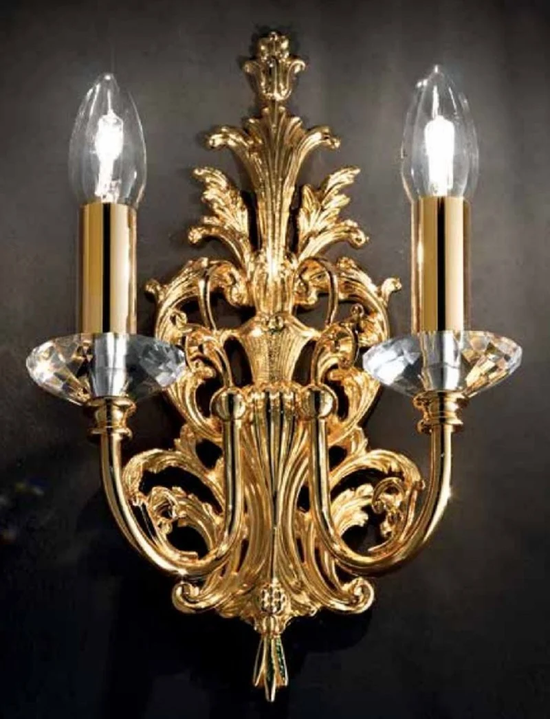 Casa Padrino Luxus Barock Kristall Doppel Wandleuchte Gold 22 x 12 x H. 33 cm - Prunkvolle Wandlampe im Barockstil - Barock Leuchten - Edel & Prunkvoll - Luxus Qualität - Made in Italy