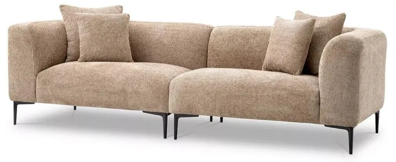 Casa Padrino Luxus Sofa Sandfarben / Schwarz 252 x 99 x H. 75 cm - Wohnzimmer Sofa mit 4 Kissen - Wohnzimmer Möbel - Wohnzimmer Einrichtung - Luxus Möbel - Luxus Einrichtung