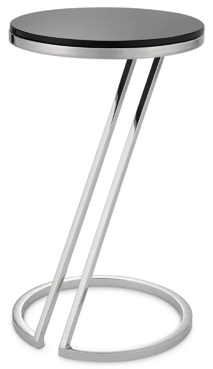 Casa Padrino Luxus Beistelltisch Silber / Grau Ø 36 x H. 60 cm - Edelstahl Tisch mit Glasplatte - Wohnzimmer Möbel - Luxus Möbel - Luxus Einrichtung - Luxus Interior