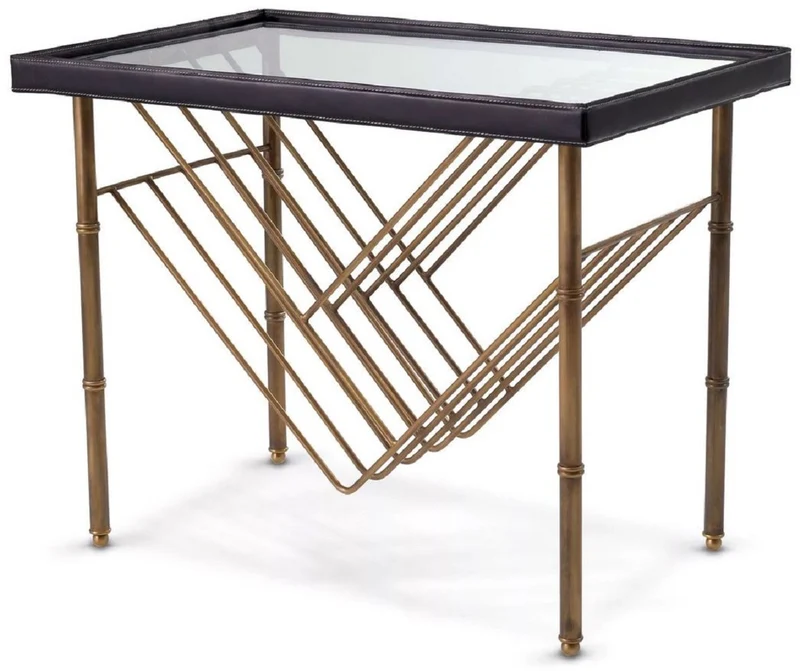 Casa Padrino Luxus Beistelltisch Vintage Messing / Schwarz 70 x 45 x H. 56 cm - Rechteckiger Tisch mit Glasplatte - Wohnzimmer Möbel - Luxus Möbel - Luxus Einrichtung - Wohnzimmer Einrichtung