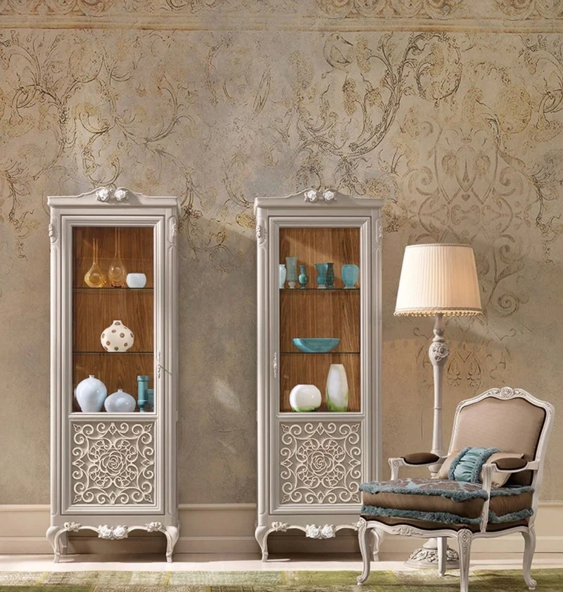 Casa Padrino Luxus Barock Vitrine Grau / Creme / Braun - Handgefertigter italienischer Barockstil Vitrinenschrank - Italienische Barock Möbel - Barockstil Möbel - Luxus Qualität - Made in Italy