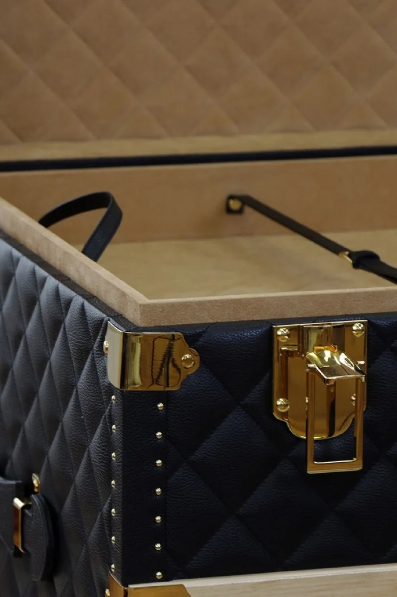 Casa Padrino Luxus Echtleder Koffer Schwarz / Gold 100 cm - Made in Italy
