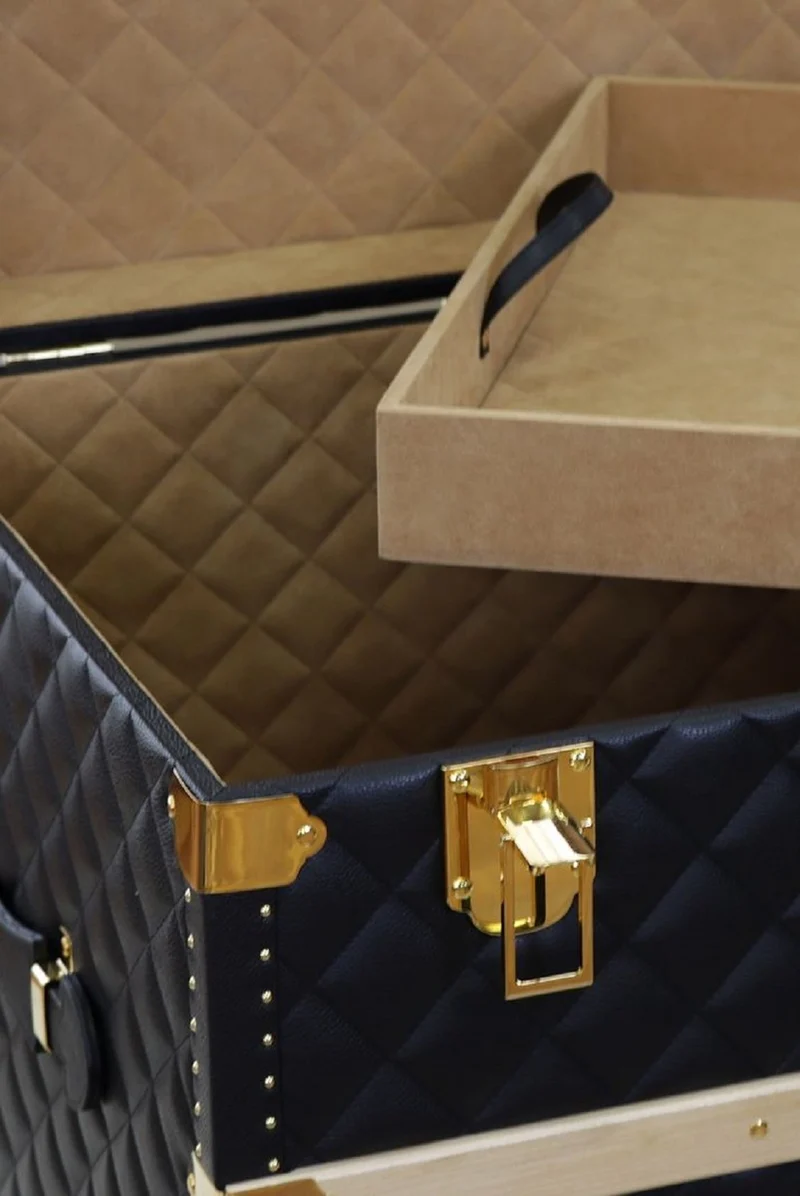 Casa Padrino Luxus Echtleder Koffer Schwarz / Gold 100 cm - Made in Italy