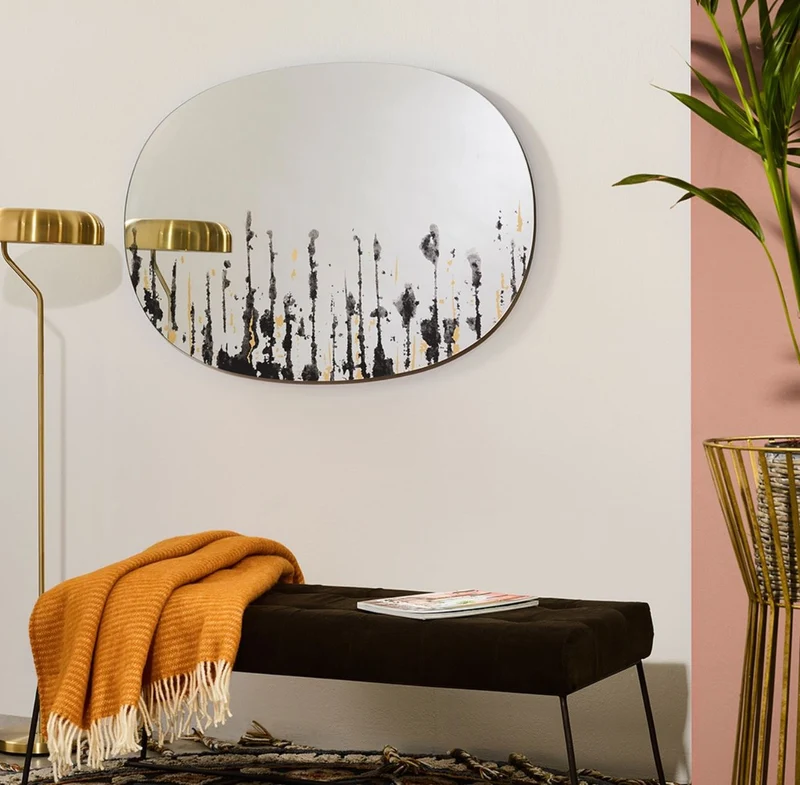 Casa Padrino Designer Wandspiegel Schwarz / Gold 76 x H. 110 cm - Luxus Wohnzimmer Spiegel
