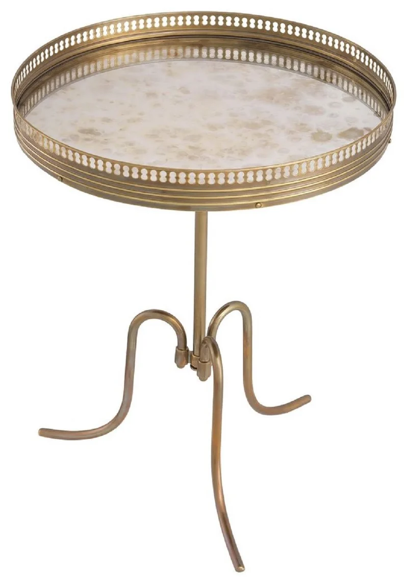 Casa Padrino Luxus Beistelltisch Vintage Messing Ø 46 x H. 56,5 cm - Runder Messing Tisch mit antikem Spiegelglas - Wohnzimmer Möbel - Luxus Möbel - Luxus Einrichtung - Luxus Interior