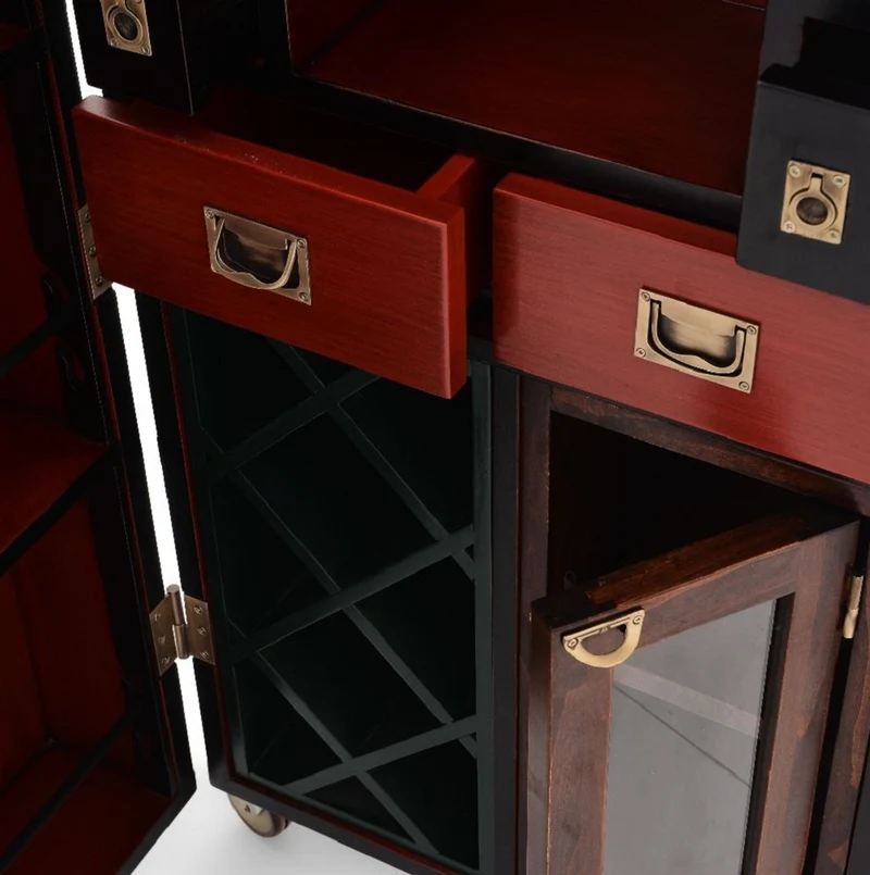 Casa Padrino Luxus Barschrank mit Rollen Antik Schwarz 59 x 51 x H. 120 cm - Kofferschrank im Retro Look - Retro Stil Weinschrank - Bar Möbel - Luxus Möbel