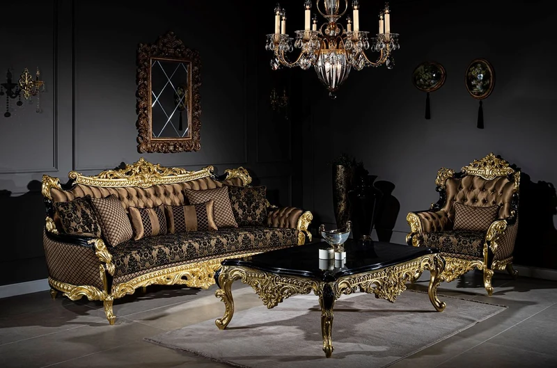 Casa Padrino Luxus Barock Wohnzimmer Set Braun / Schwarz / Gold - 2 Sofas & 2 Sessel & 1 Couchtisch - Prunkvolle Wohnzimmer Möbel im Barockstil