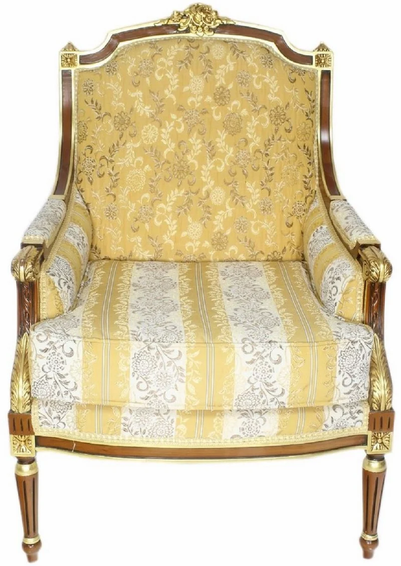Casa Padrino Barock Lounge Thron Sessel mit elegantem Muster Gold / Weiß / Braun 70 x 70 x H. 100 cm - Barock Möbel
