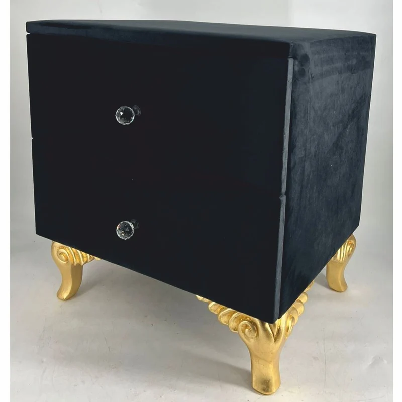 Casa Padrino Barock Nachtkommode mit 2 Schubladen Schwarz / Gold - Barockstil Schlafzimmer Möbel