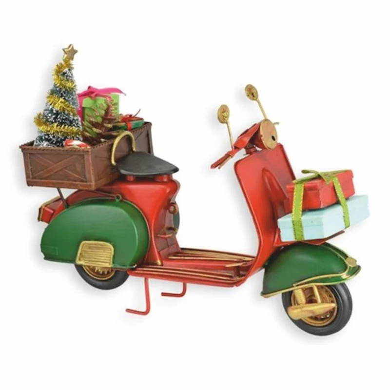 Casa Padrino Deko Blech Weihnachts Roller Rot / Grün / Gold 28 cm - Weihnachts Deko
