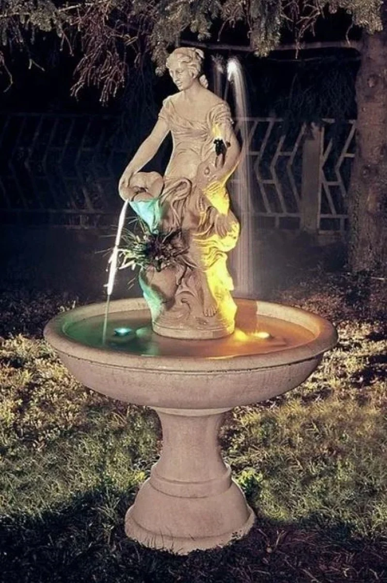 Casa Padrino Barock Springbrunnen Beige Ø 102 x H. 178 cm - Runder Gartenbrunnen - Made in Italy