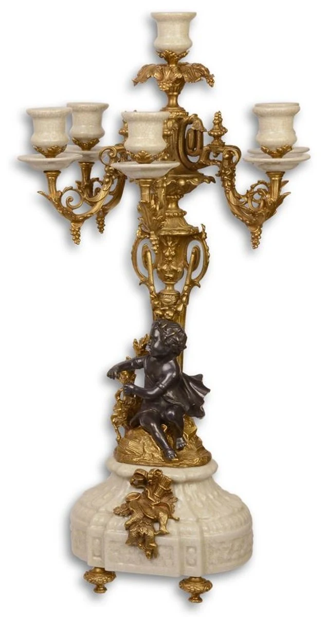 Casa Padrino Barock Kerzenständer Weiß / Gold 29,5 x 26,5 x H. 59,4 cm - Barockstil Deko