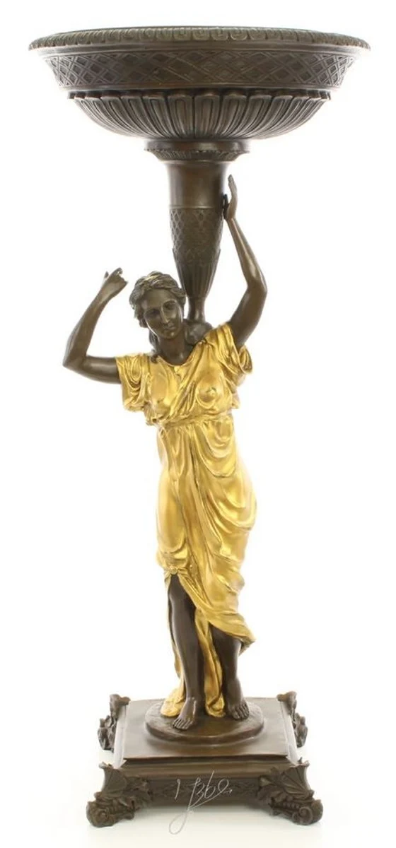 Casa Padrino Jugendstil Blumentopfständer Bronze / Gold 33 x 33 x H. 77,2 cm - Luxus Bronzefigur