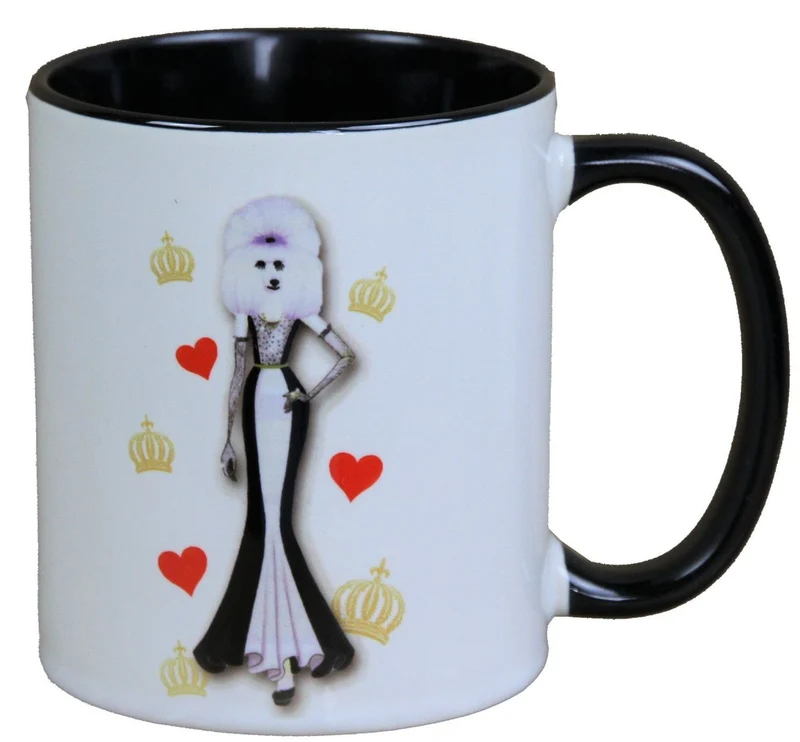 Casa Padrino Harald Glööckler Pompöös Tasse Hund mit weiss-schwarzem Abendkleid - designed by Harald Glööckler - 9,5cm x 8,5cm