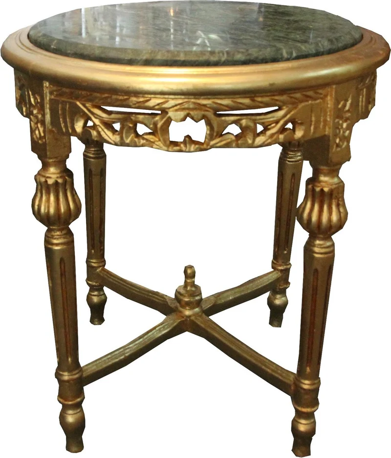 Barock Beistelltisch Rundtisch mit Marmorplatte Gold / Grün - Antik Stil Tisch Möbel H 53 cm B 45 cm