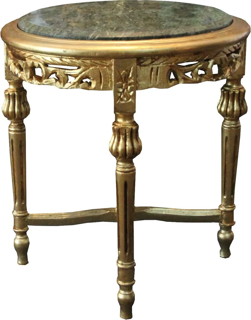 Barock Beistelltisch Rundtisch mit Marmorplatte Gold / Grün - Antik Stil Tisch Möbel H 53 cm B 45 cm