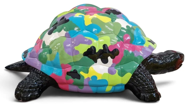 Casa Padrino Deko Skulptur Schildkröte Mehrfarbig / Schwarz 110 cm - Garten Deko Figur