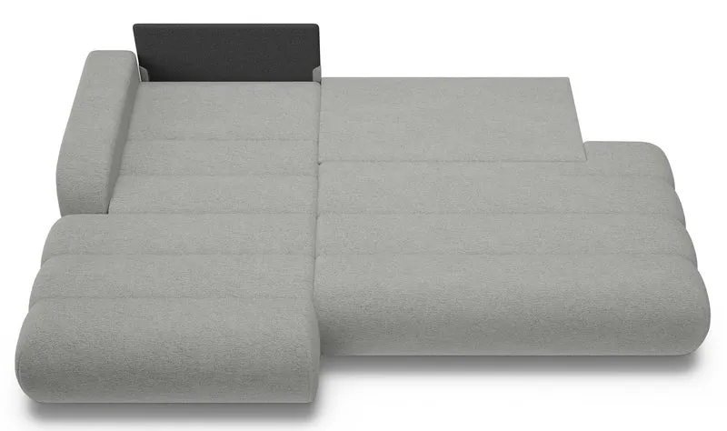 Ecksofa mit Schlaffunktion Arione, L-förmig, linksseitig, mit Stauraum, hellgrauer Chenille-Stoff