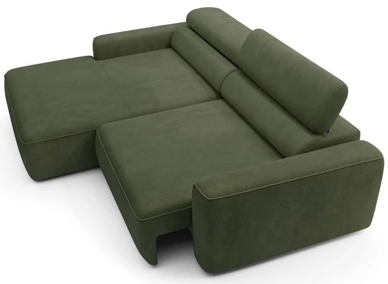 Ecksofa mit elektrischem Auszug Fando L-förmig, linksseitig, Salbeigrün, Samtvelours