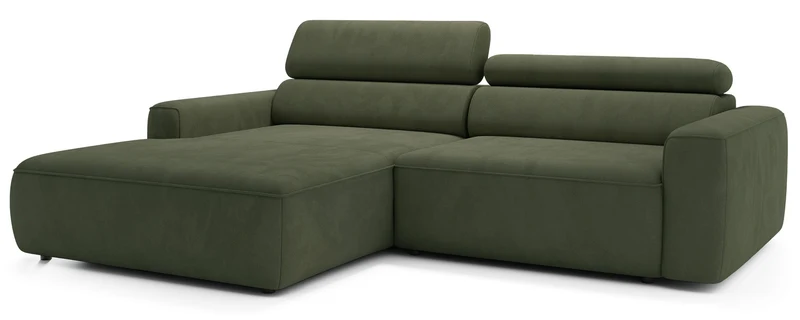Ecksofa mit elektrischem Auszug Fando L-förmig, linksseitig, Salbeigrün, Samtvelours