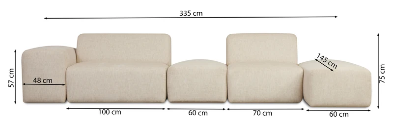 Modulares Ecksofa Pyllomi, L-förmig mit Hocker, cremefarbenes Geflecht