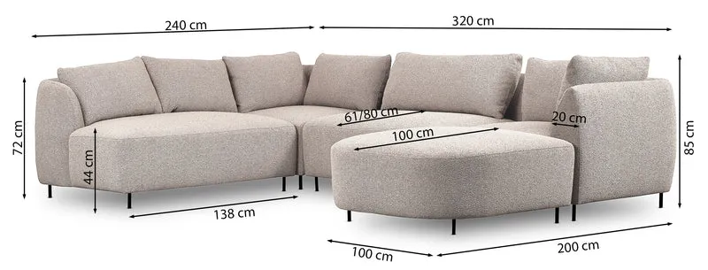 Modulares Ecksofa Lanomi U-förmig, rechtsseitig, grau-beige Bouclé