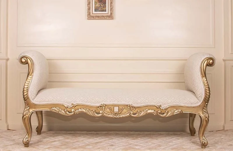 Casa Padrino Luxus Barock Sitzbank Weiß / Gold 175 cm - Barock Möbel - Made in Italy