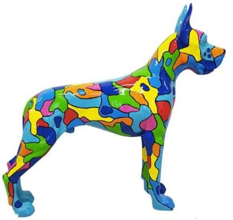 Casa Padrino Designer Dekofigur Hund Deutsche Dogge Mehrfarbig 125 x H. 110 cm - Lebensgroße Deko Skulptur - Wetterbeständige Tierfigur