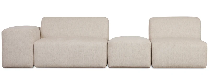 Modulares Sofa Pyllomi mit Hocker, warmbeige Flechtoptik