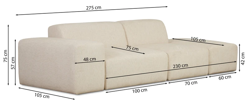 Modulares Sofa Pyllomi mit Hocker, hellbeige geflochten