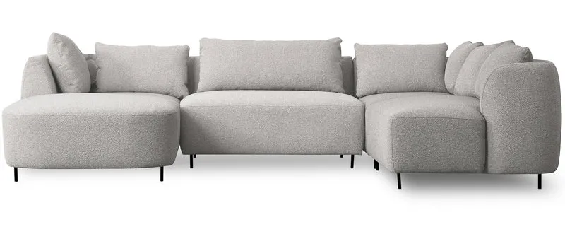 Modulares Ecksofa Lanomi U-förmig, rechtsseitig, hellgrauer Bouclé-Stoff