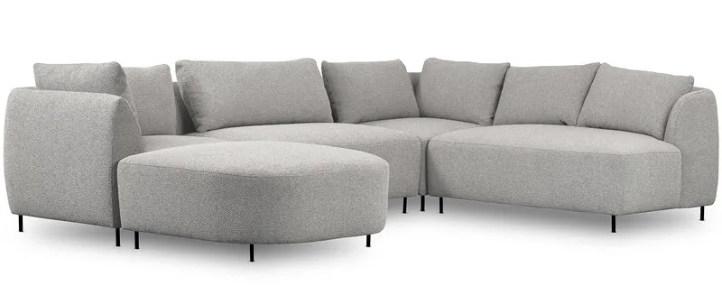 Modulares Ecksofa Lanomi U-förmig, rechtsseitig, hellgrauer Bouclé-Stoff