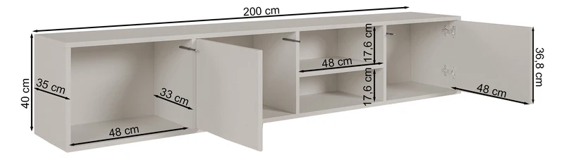 Hängender zweiflügeliger TV-Schrank Sanva mit drei Fächern, 200 cm, Walnuss Warmia