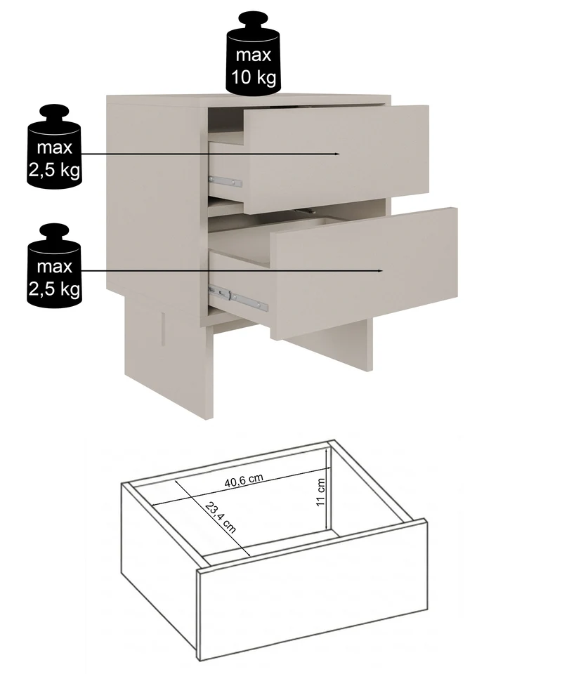 Nachttisch Sanva mit zwei Schubladen, 50 cm, geölte Eiche