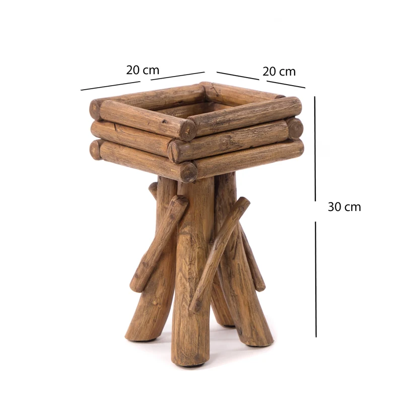 BLUMENHOCKER "TWIST" | Teak | rustikaler Holzhocker | Größe: medium