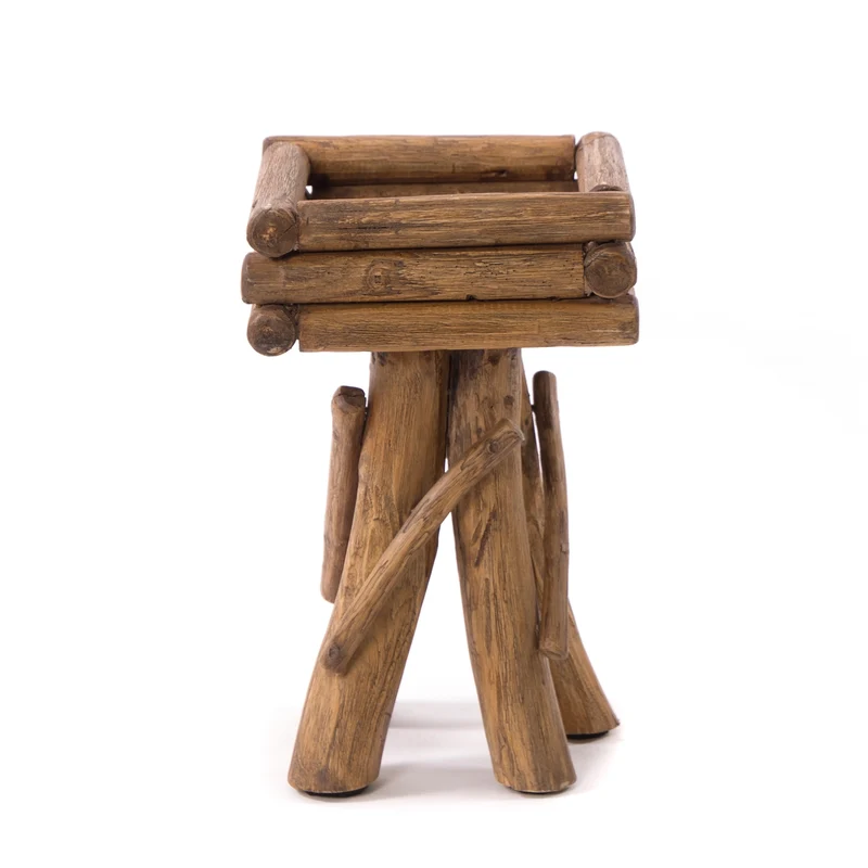 BLUMENHOCKER "TWIST" | Teak | rustikaler Holzhocker | Größe: medium