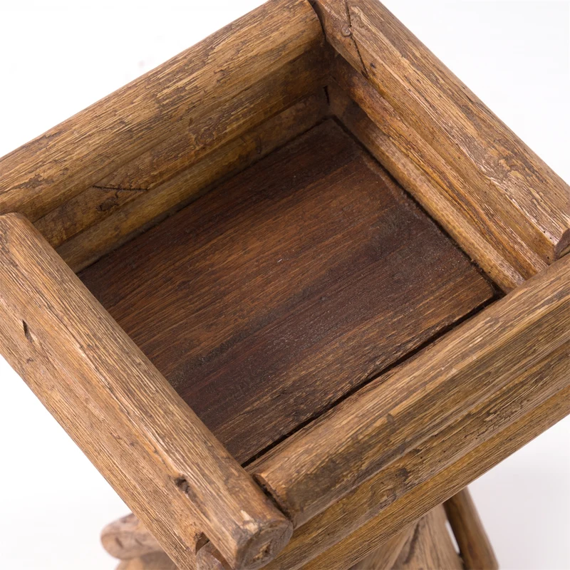 BLUMENHOCKER "TWIST" | Teak | rustikaler Holzhocker | Größe: medium