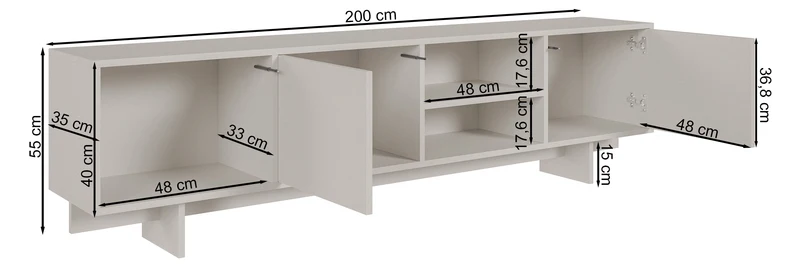 Sanva TV-Schrank mit zwei Türen und drei Fächern, 200 cm, geölte Eiche