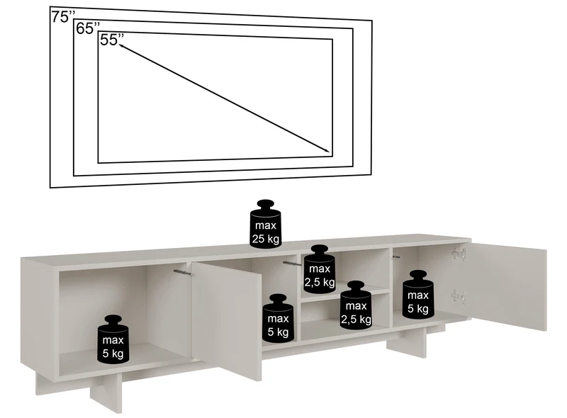 Sanva TV-Schrank mit zwei Türen und drei Fächern, 200 cm, geölte Eiche
