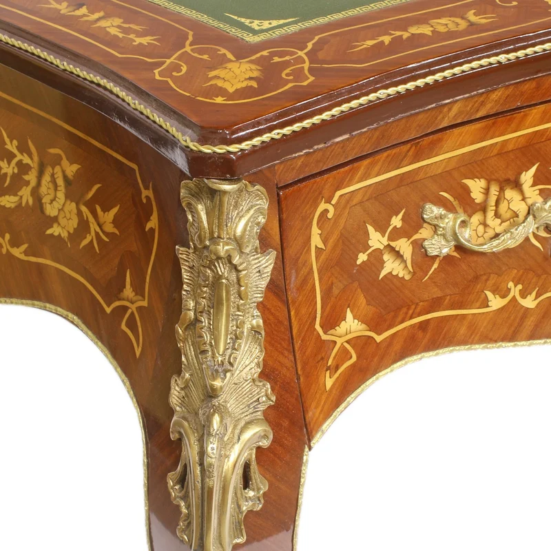 Casa Padrino Luxus Barock Schreibtisch Mahagoni Intarsien / Gold 155 cm - Antik Stil Sekretär Luxus Möbel