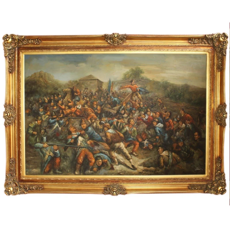 Riesiges Handgemaltes Barock Öl Gemälde Krieg Gold Prunk Rahmen 225 x 165 x 10 cm - Massives Material