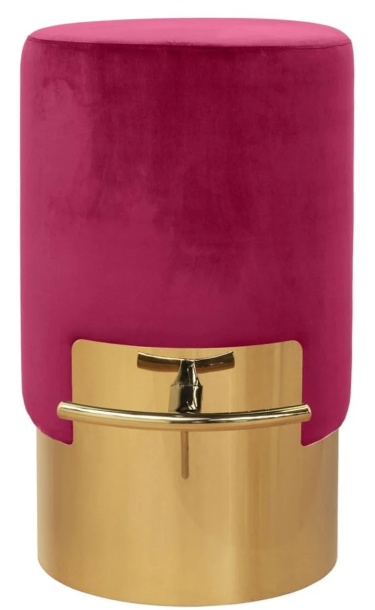 Casa Padrino Luxus Barhocker Himbeerfarben / Gold Ø 46 x H. 76 cm - Barmöbel