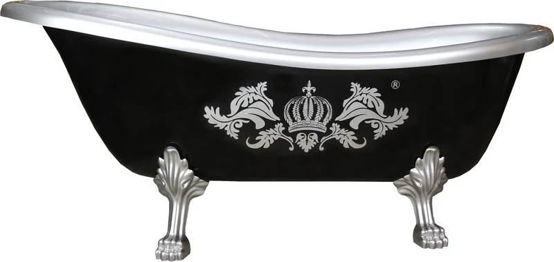 Pompöös by Casa Padrino Luxus Badewanne Deluxe freistehend von Harald Glööckler Schwarz / Silber 1560mm mit silberfarbenen Löwenfüssen