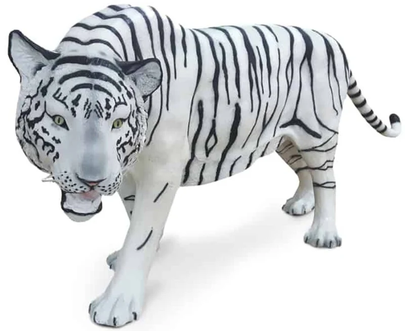 Casa Padrino Luxus Dekofigur Weißer Tiger Weiß / Schwarz 250 x 55 x H. 90 cm - Lebensgroße Dekofigur - Riesige Tierfigur - Gartendeko Skulptur