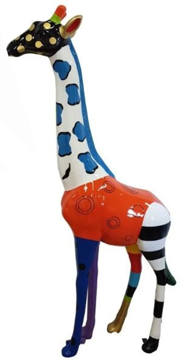 Casa Padrino Designer Deko Giraffe Bunt H. 205 cm - Riesige Dekofigur - Gartendeko Skulptur - Wetterbeständige Gartenfigur
