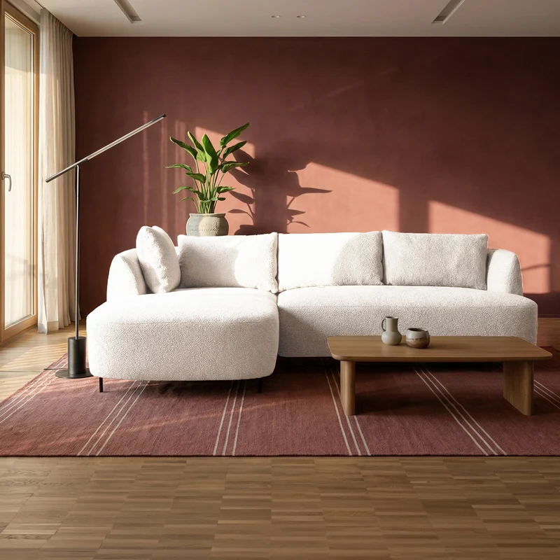Modulares Ecksofa Lanomi L-förmig linksseitig weiß Bouclé